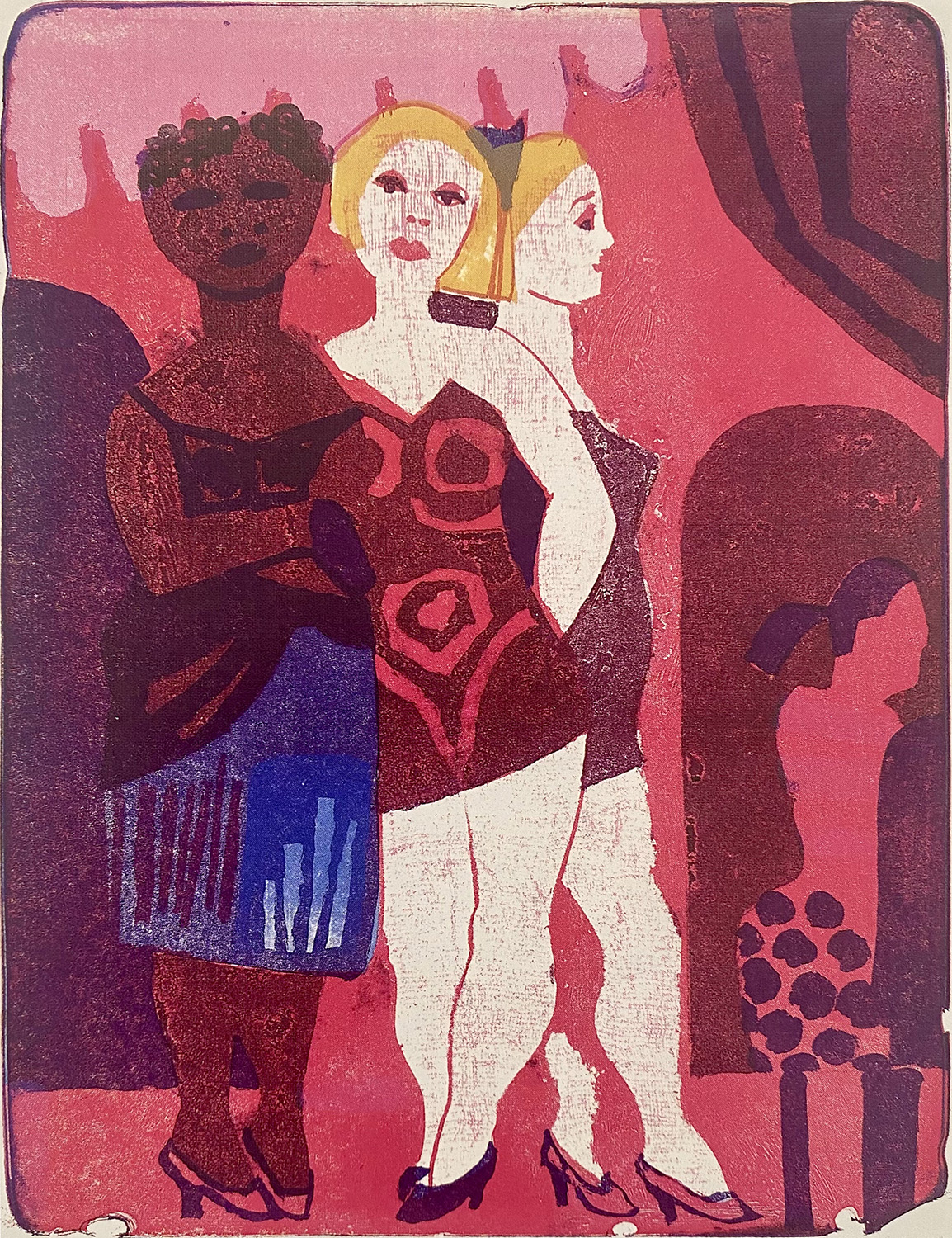 lithograph of three showgirls